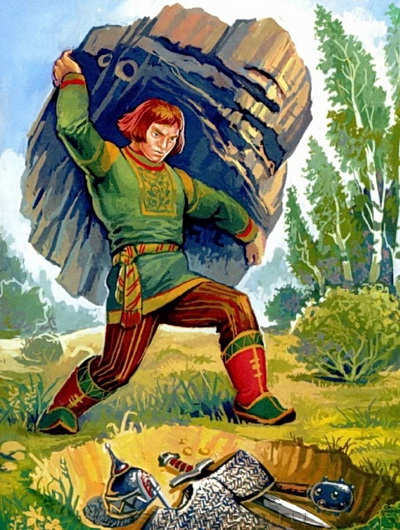 Михайло Данилович - русский богатырь, поднимающий огромный тяжелый камень