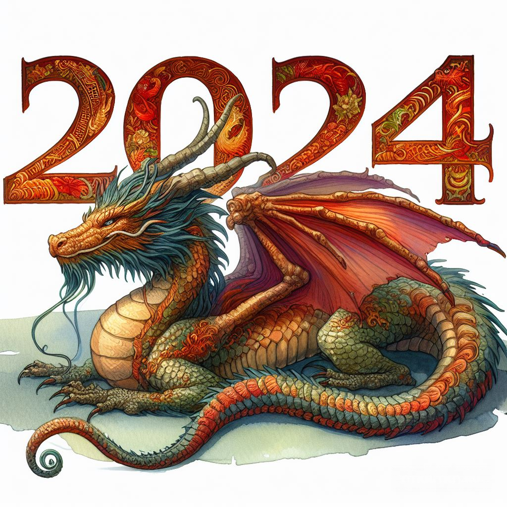 Надписи с числом года дракона - 2024