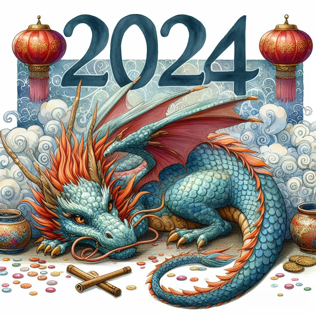 Надписи с числом года дракона - 2024