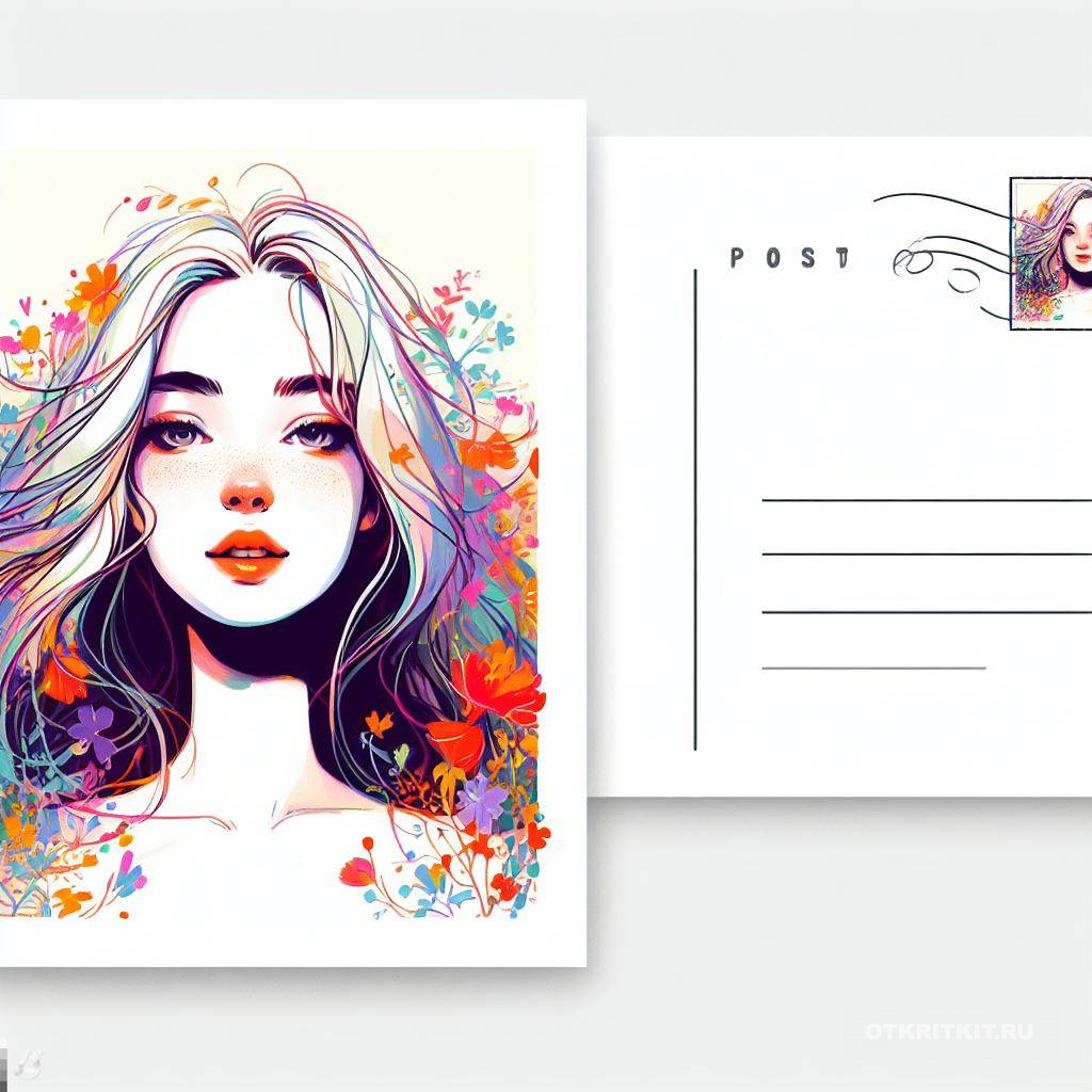 Красивая нарисованная открытка с красногубой девочкой