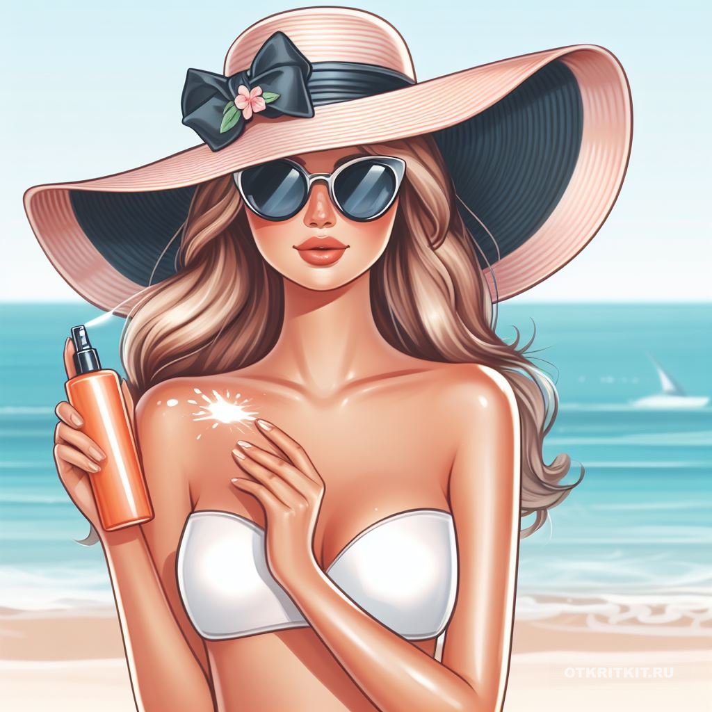 Девушка в красивом купальнике наносит на кожу солнцезащитный крем