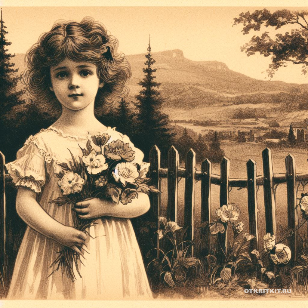 Девочка на фоне горной местности с букетом великолепных цветов