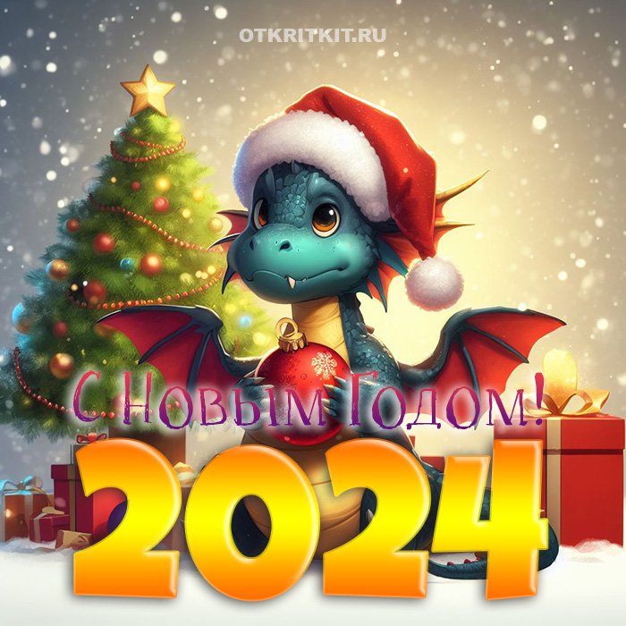 Крутые картинки с Новым годом 2024 с драконами